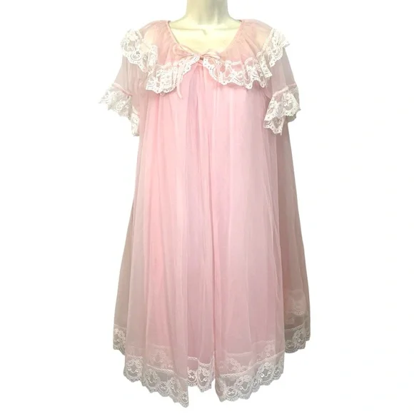 Pink and Lace 1960s Penoir Negligee Set π©·π - Picture 1 of 9